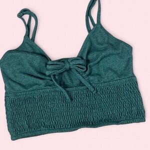 Cider Green Tie Front Crop Top